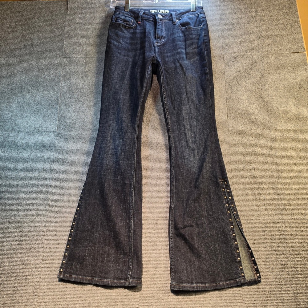 Idyllwind Flare Jeans Women 6 Dark Wash Excellent Studded Side Slit Bell Bottom